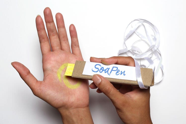 soapen on child hand